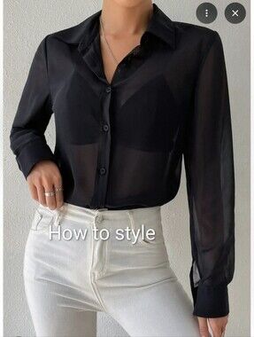Express Black Sheer Button-Down Blouse